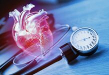 The Silent Drivers of Heart Attack Risk An anatomical heart illustration next to a blood pressure monitor