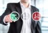 20-second daily habit to improve your mood Businessperson selecting a happy face rating icon