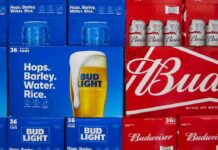 Are Ultra Low-Alcohol Beers the Next Big Thing in Healthy Drinking? Stacks of Bud Light and Budweiser beer cases
