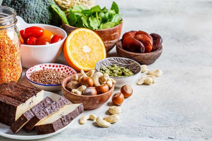 shutterstock_1674378484-1 Assorted plant-based foods on a counter