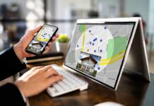 To Rent vs To Buy a Home Person using phone and laptop with real estate map app