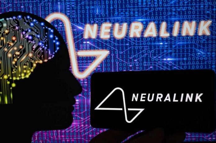 shutterstock_2290740971 Silhouette of a head with circuitry beside Neuralink logos