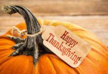 Pumpkin with a Happy Thanksgiving tag