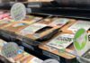 Plant-based burger patties in a grocery store cooler