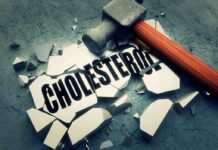 Heart Disease Risk: Cholesterol Dogma SHAKEN Sledgehammer smashing a tile labeled cholesterol